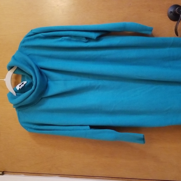 Vintage Knit Teal Blue Cowl Neck Sweater Dress Large Medium Oversized - Picture 2 of 7